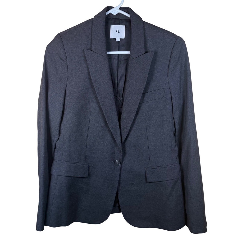 G. Label by Goop Essential Blazer Women 2 Charcoal Gray Tailored Wool Old Money